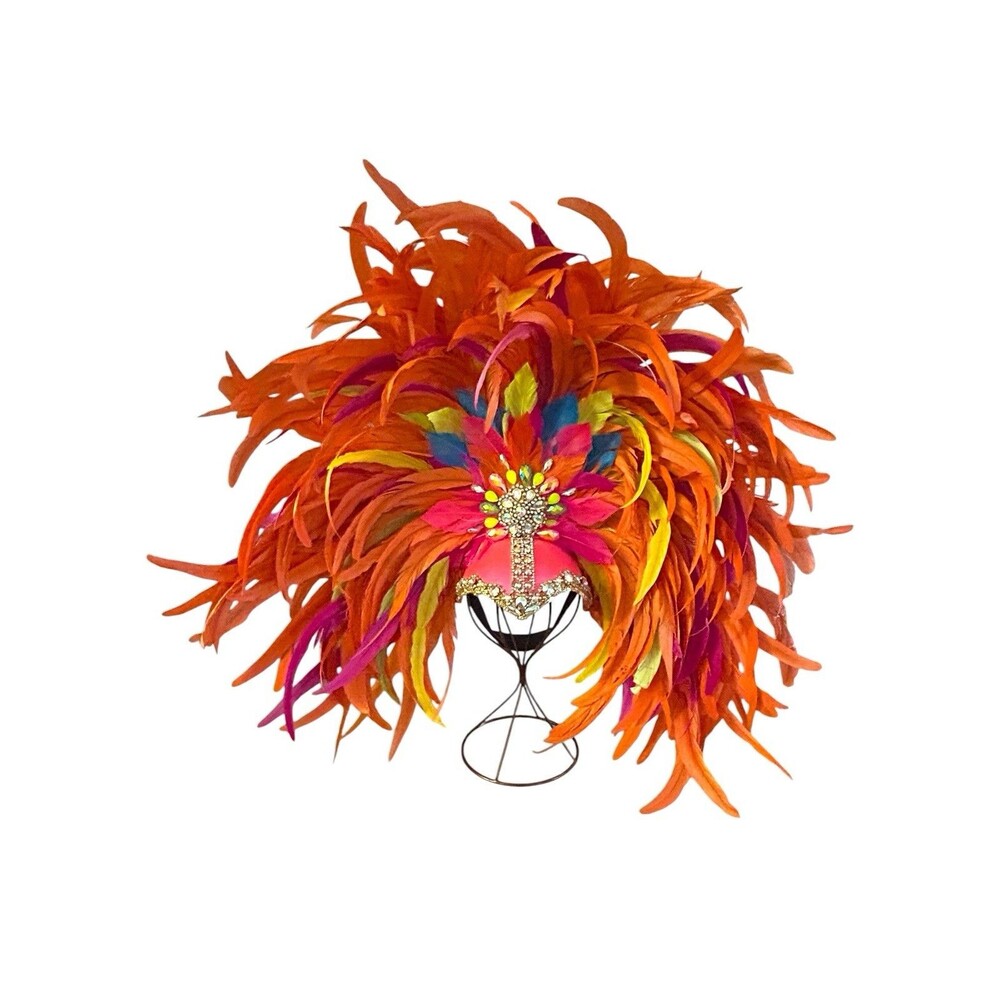Vegas Style Showgirl / Carnival Headpiece Multicolor, Bright Feathers Gems NWOT
